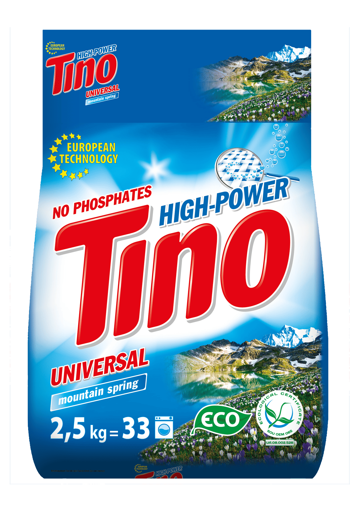 Порошок пральний безфосфатний ТМ Tino High-Power універсальний Mountain spring 2,5 кг